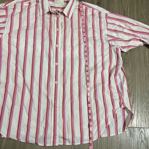 J Crew Poplin Shirt Top Pink White Stripe Relaxed Fit Washed Cotton Sz 20 Preppy - Picture 8 of 11